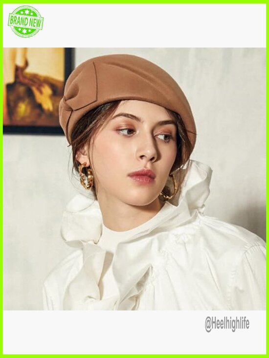 Vintage Wool Felt Beret Pearl Fascinator Adjustable Fedora Wedding Church Hat main image 5